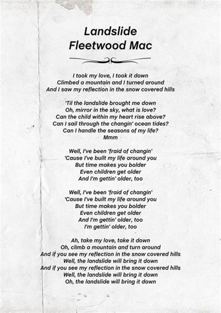 Landslide Lyrics Poster Fleetwood Mac Stevie Nicks Band Etsy Lyric