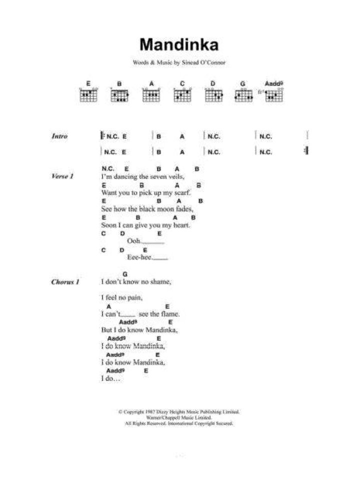 Mandinka (Guitar Chords/Lyrics) Print Sheet Music Now