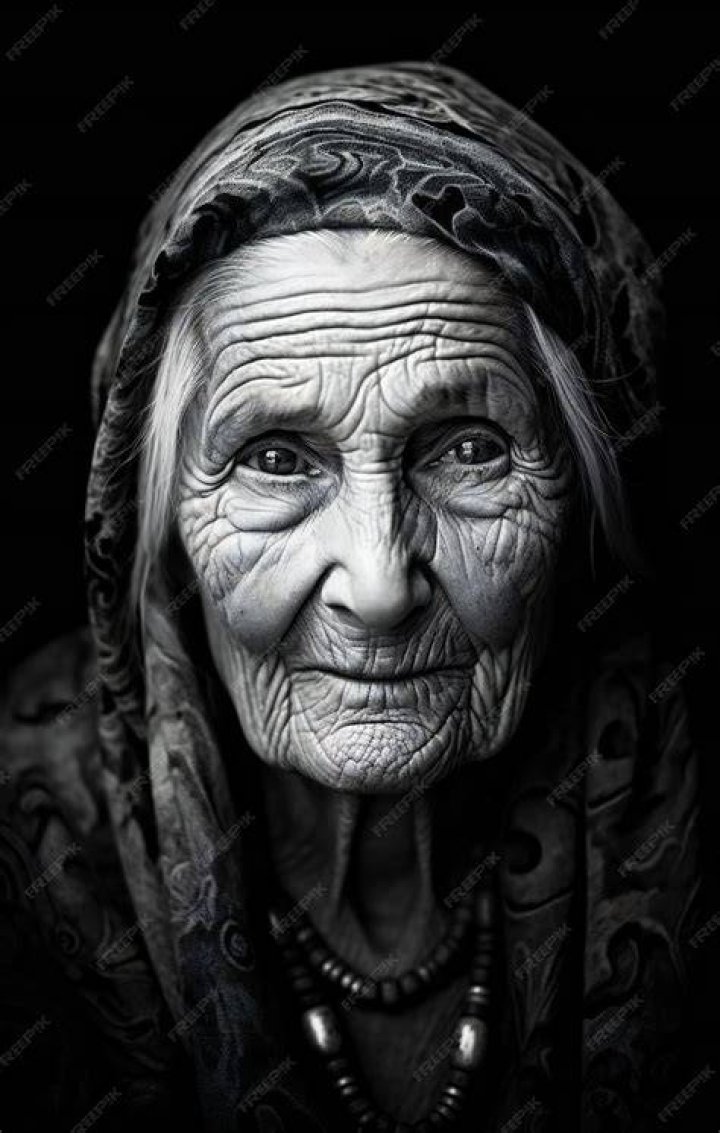 Portrait of an old woman without teeth, Stock Photo, Picture And Low