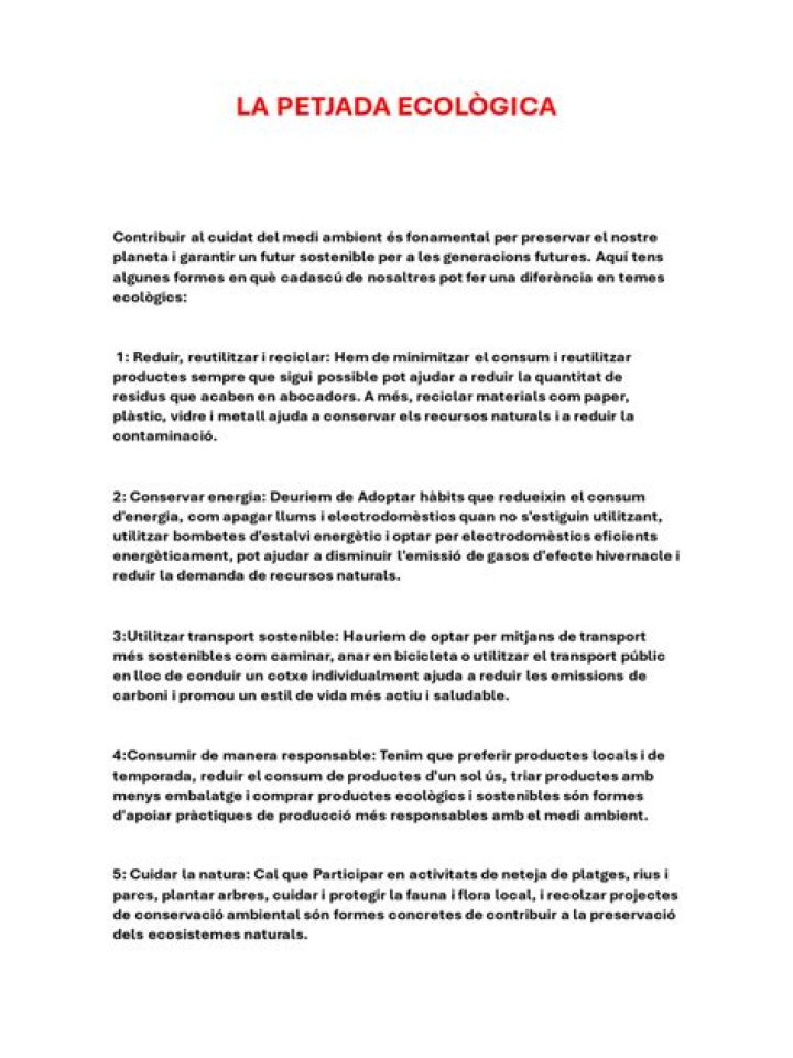 Qu&egrave; &eacute;s la petjada ecol&ograve;gica Com es pot reduir Com calcular la petjada