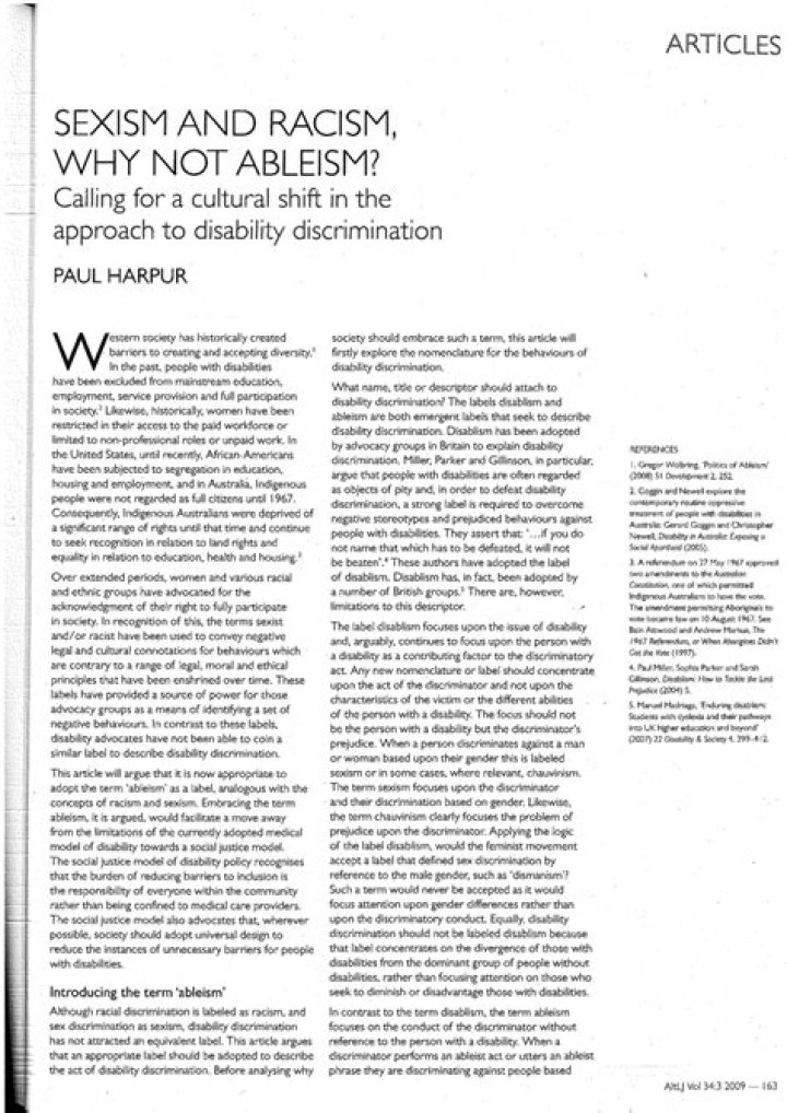 Sexism and Racism, Why Not Ableism? Calling for a Cultural Shift in